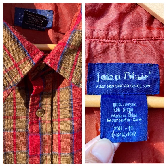 Vintage Red Ochre Plaid Shirt Flannel Lumberjack Work Shirt John Blair - Picture 12 of 14